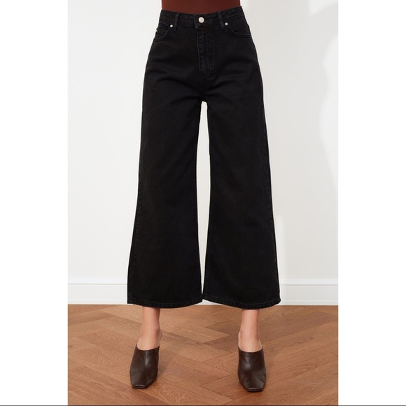 High Rise Waisted Wide Crop Leg Cotton Denim - Picture 3 of 5